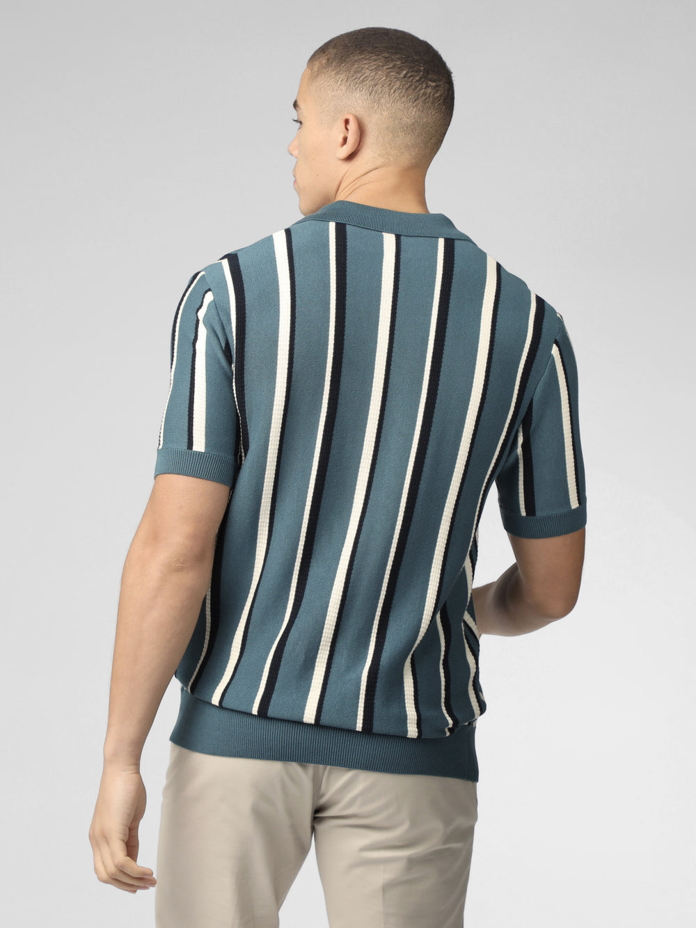 Turquoise Ben Sherman Signature Vertical Stripe Open Neck Polo Knitwear | 3146-MQPVI