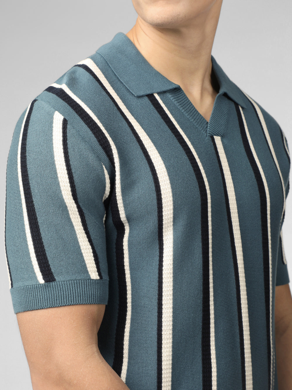 Turquoise Ben Sherman Signature Vertical Stripe Open Neck Polo Knitwear | 3146-MQPVI