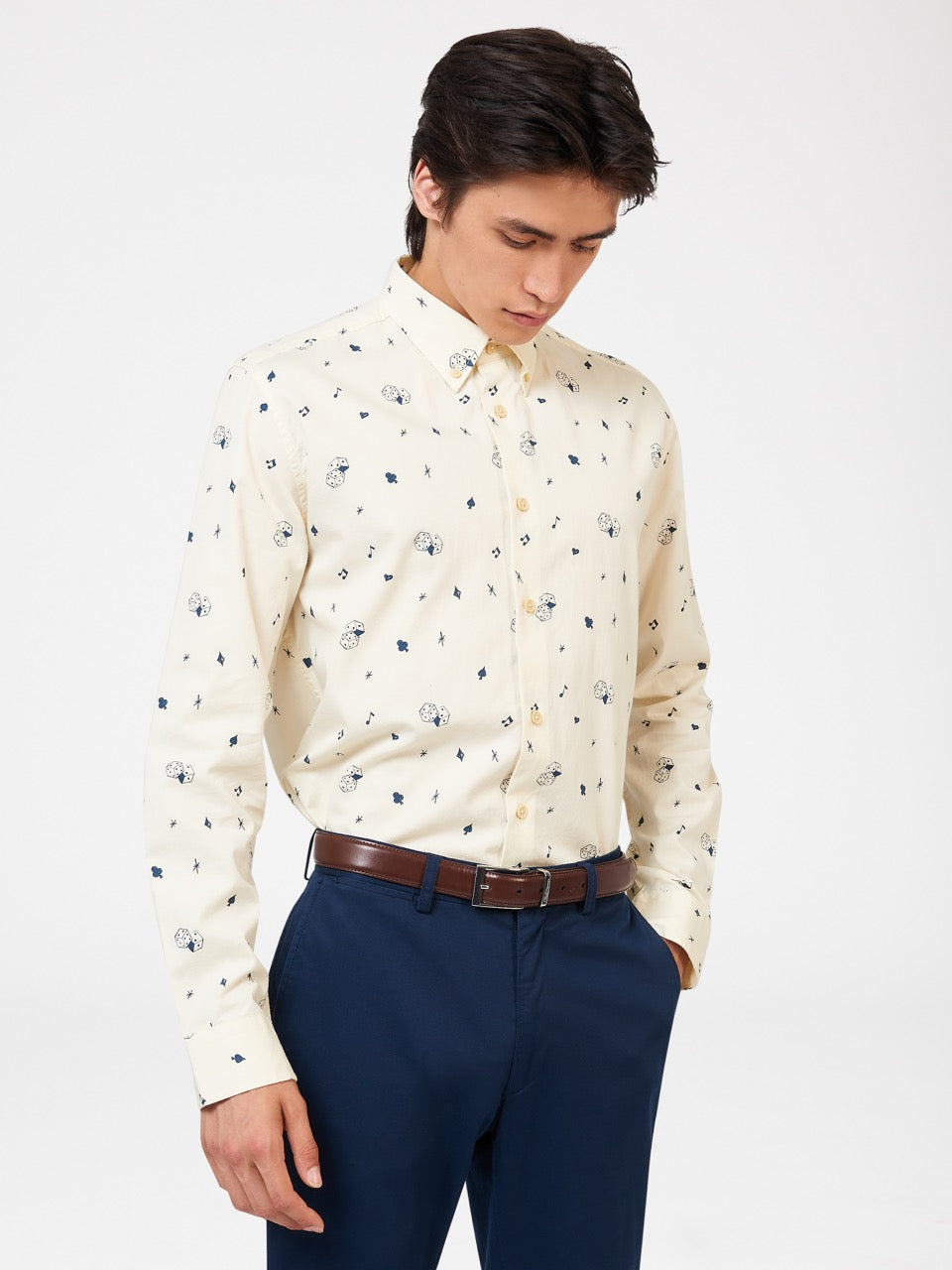 White Ben Sherman Conversational Icon Shirts | 8461-VJRCT