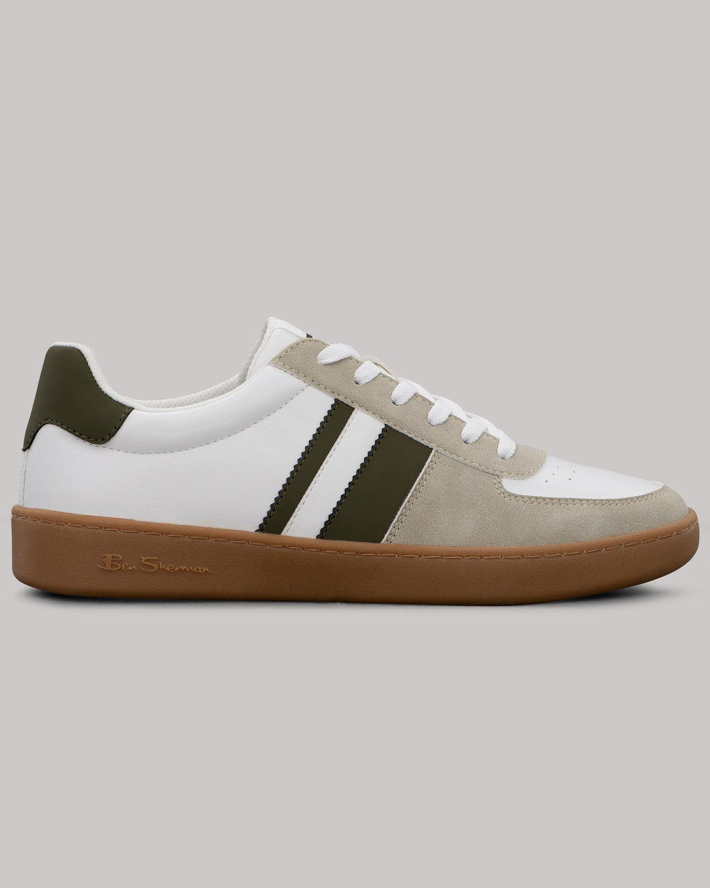 White Ben Sherman Hyde Olive Stripe Sneakers | 3697-MFTUD