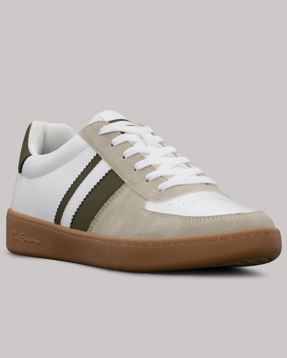 White Ben Sherman Hyde Olive Stripe Sneakers | 3697-MFTUD