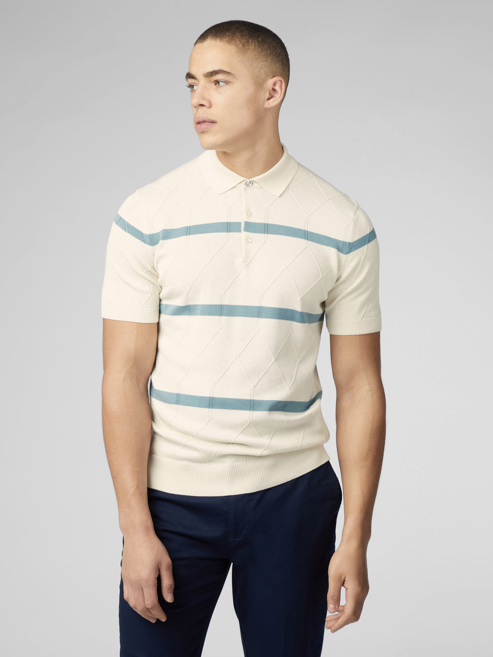 White Ben Sherman Signature Argyle Stripe Polo Knitwear | 8340-WDBXU